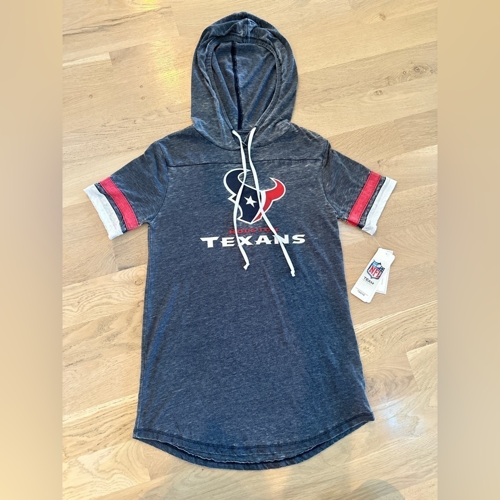 Houston Texans teens hooded short sleeve T-shirt navy blue red white S 3/5 NWT